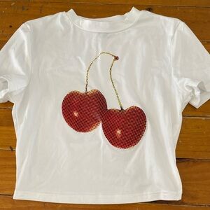 White T-Shirt with Red Cherry Design